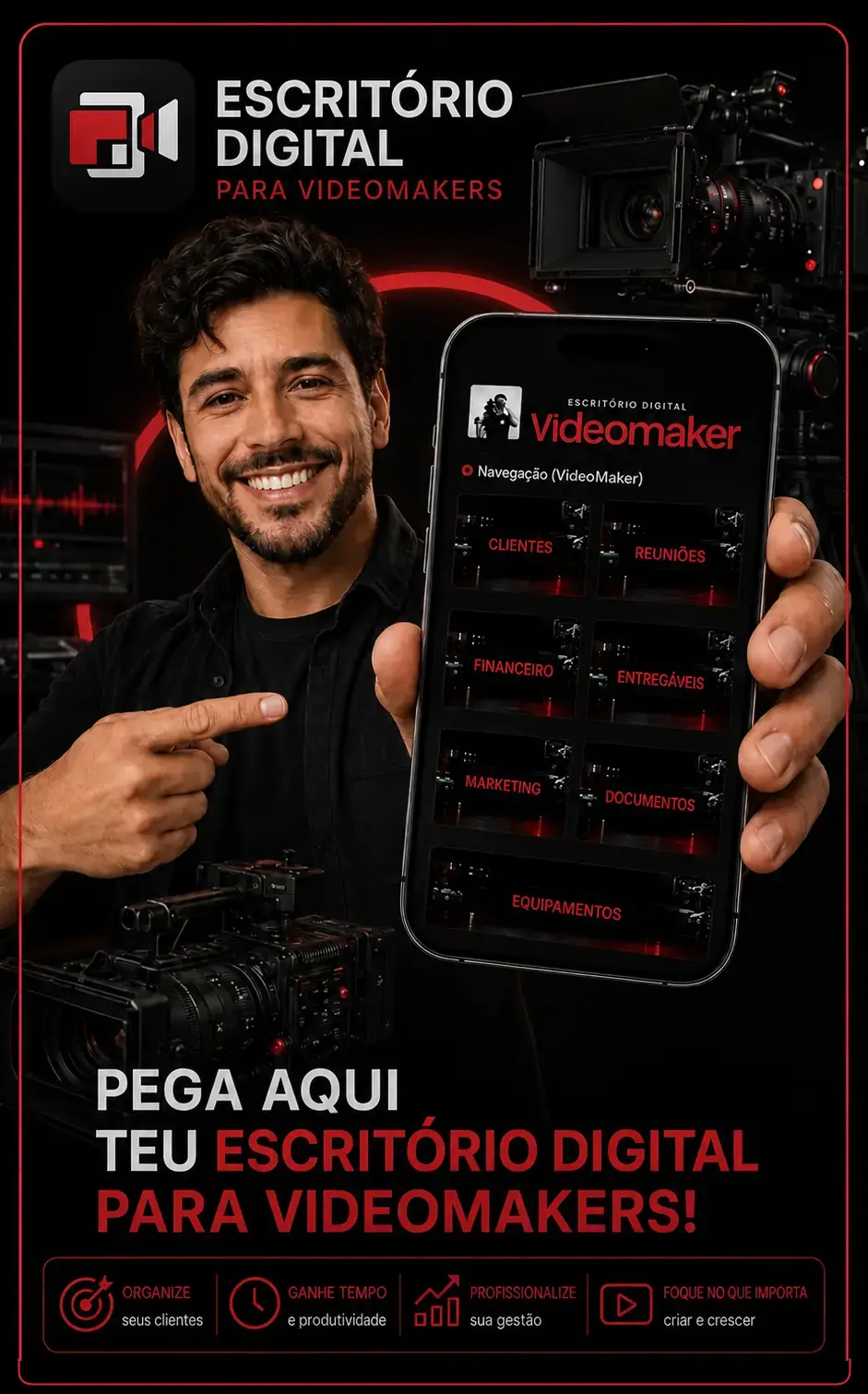 Videomaker apresentando o Escritório Digital para Videomakers no iPhone