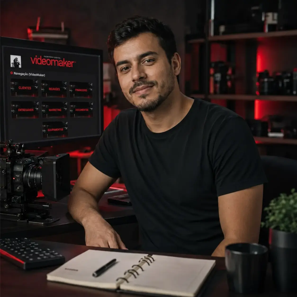 Videomaker confiante com sua operação organizada